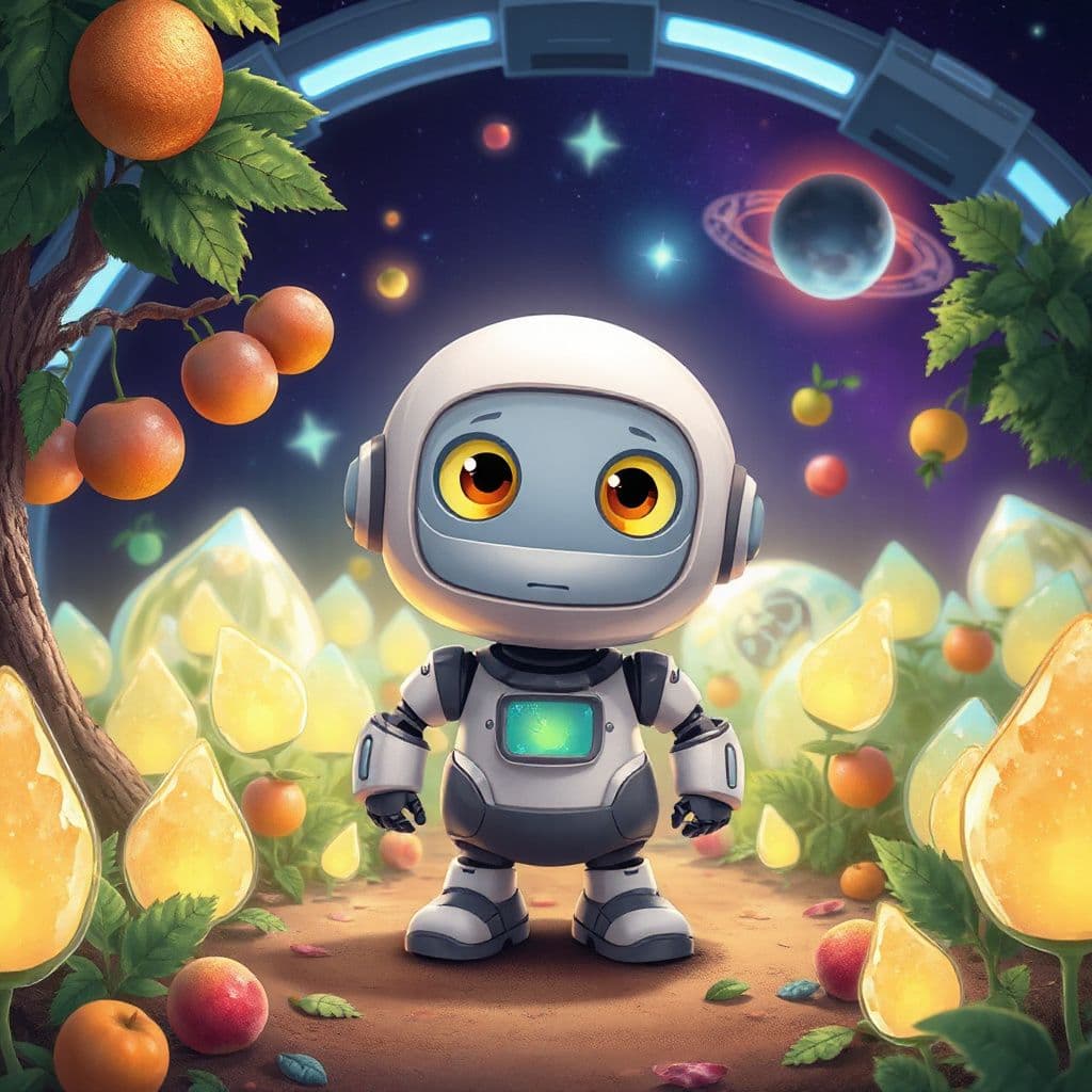 The Little Robot and the Garden of Neon Fruit